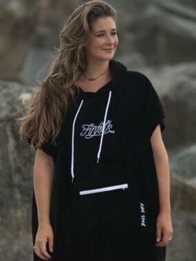 Women's Finfolk Black Swim Poncho Towel Cover-Up Skelton mermaids